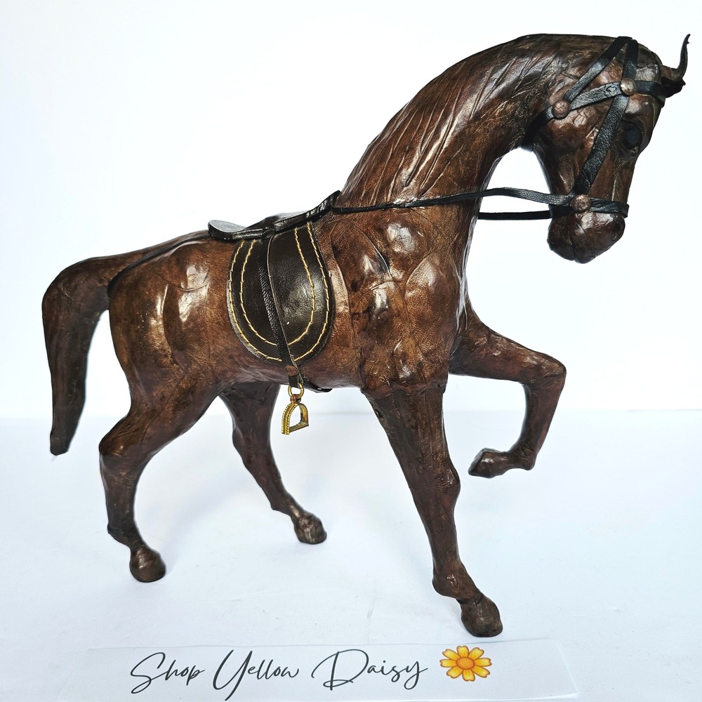 Vintage Leather Paper Mache Horse Statue Figurine 11" Tall Farm Barn Girl - 1285